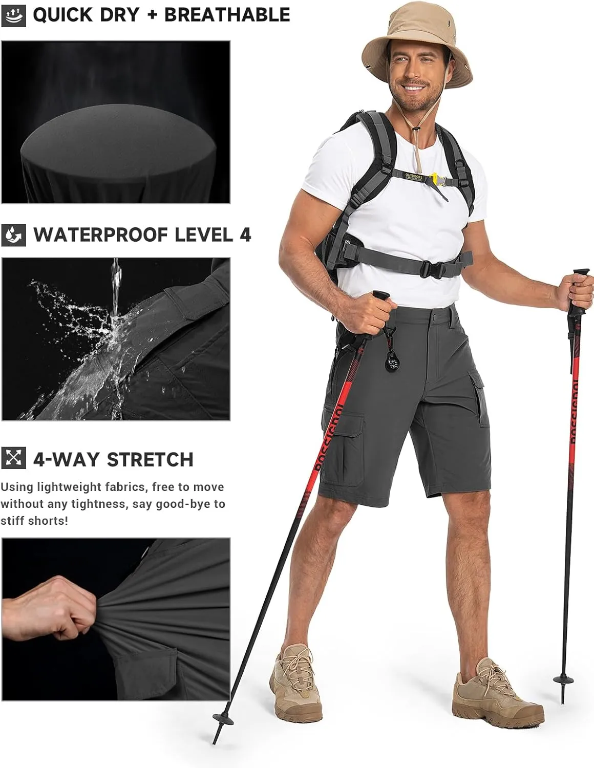 Moosehill Men's Hiking Cargo Shorts Quick Dry Work Shorts for Men Casual Tactical with 7 Pockets Waterproof No Belt