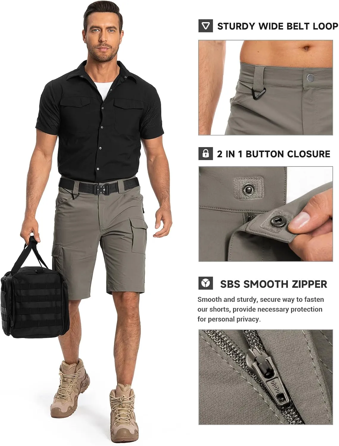 Moosehill Men's Hiking Cargo Shorts Quick Dry Work Shorts for Men Casual Tactical with 7 Pockets Waterproof No Belt