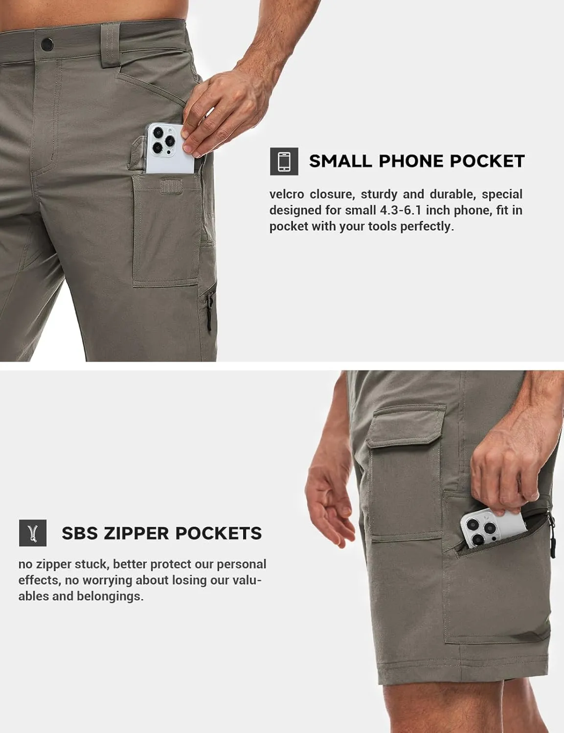 Moosehill Men's Hiking Cargo Shorts Quick Dry Work Shorts for Men Casual Tactical with 7 Pockets Waterproof No Belt