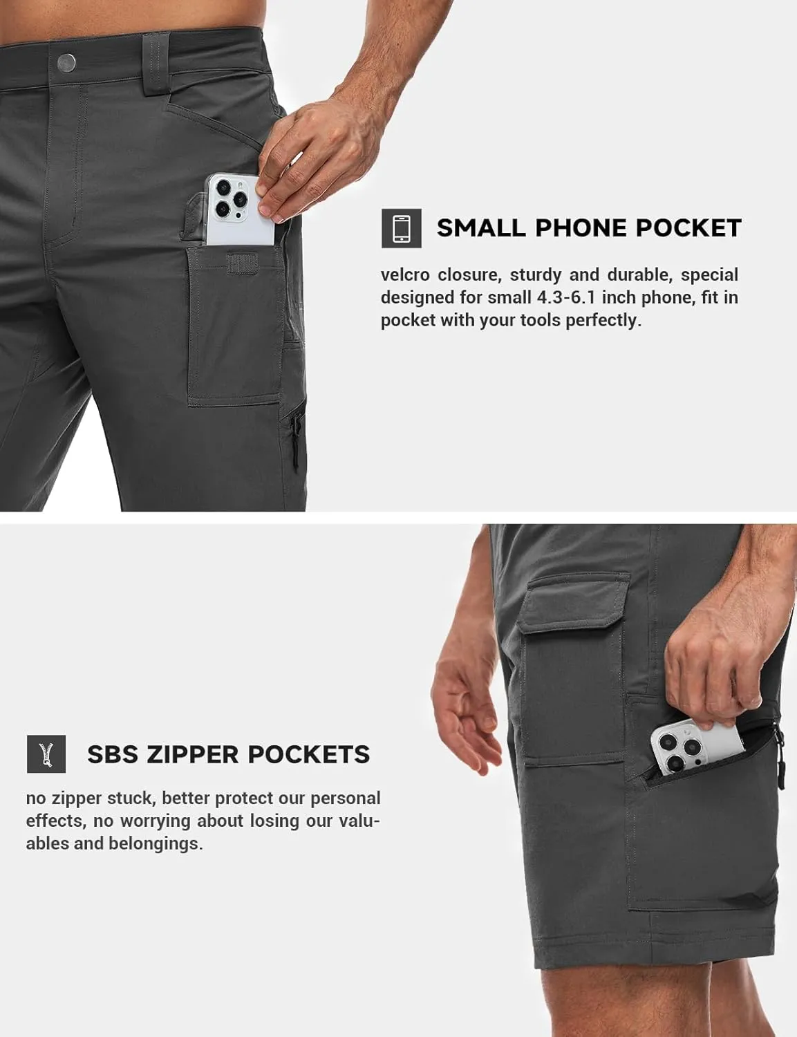 Moosehill Men's Hiking Cargo Shorts Quick Dry Work Shorts for Men Casual Tactical with 7 Pockets Waterproof No Belt