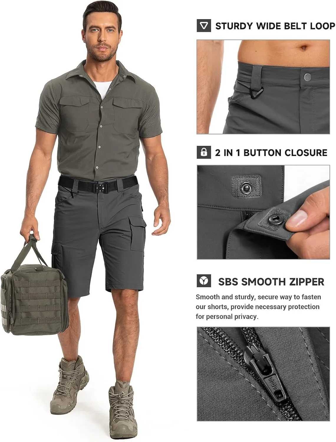 Moosehill Men's Hiking Cargo Shorts Quick Dry Work Shorts for Men Casual Tactical with 7 Pockets Waterproof No Belt