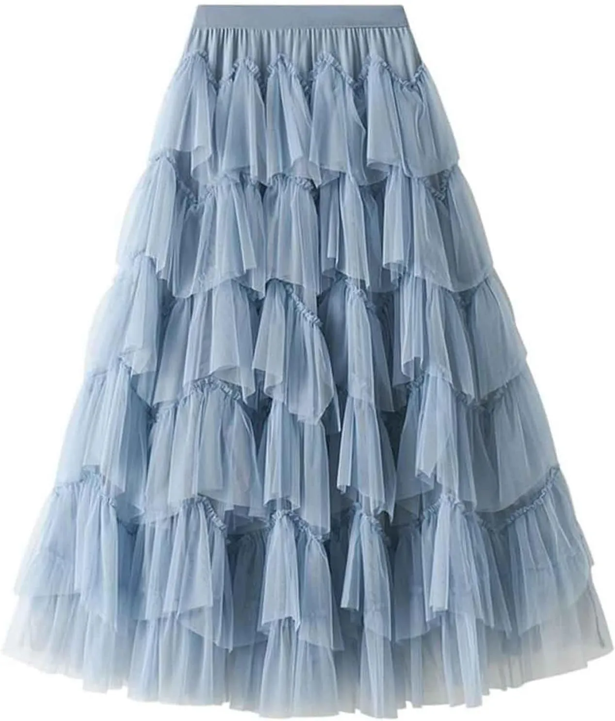 Mujer Women's Tulle Tutu Skirts Fairy Fluffy Ruffle Layered Midi Skirt High Waisted A Line Pleated Skirt Petticoat Falda de tul