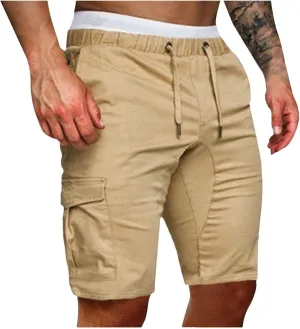 Muscularfit 6 Inch Inseam Shorts Men Cotton Linen Shorts with Pockets Slim Fit Drawstring Elastic Waist Summer Beach Shorts