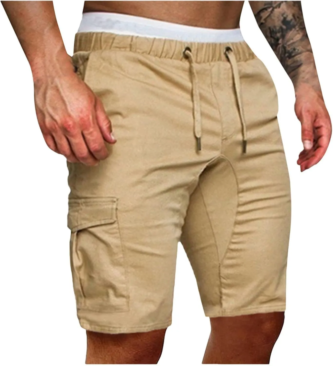 Muscularfit 6 Inch Inseam Shorts Men Cotton Linen Shorts with Pockets Slim Fit Drawstring Elastic Waist Summer Beach Shorts