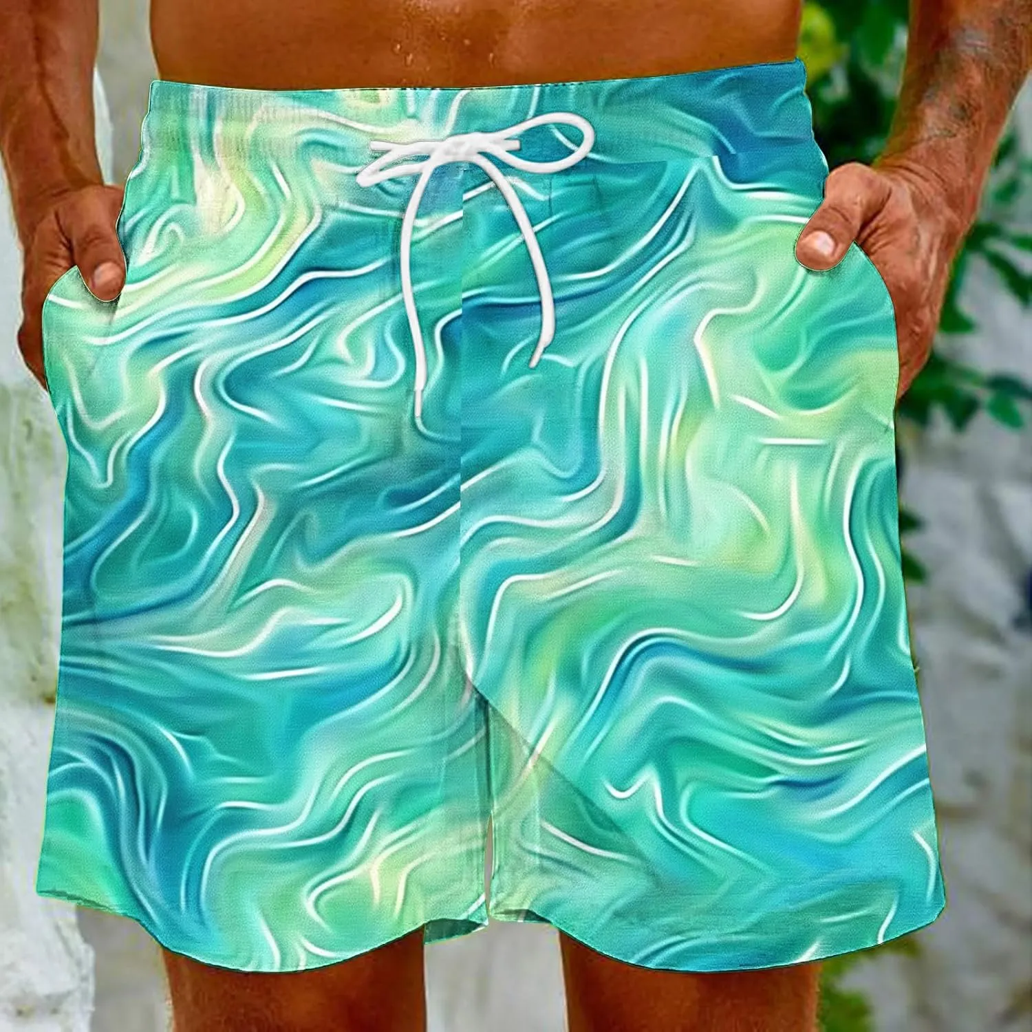 Muscularfit Beach Shorts for Men Fashion Tie Dye Print Shorts Summer Beach Vacation Drawstring Shorts with Pockets