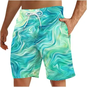 Muscularfit Beach Shorts for Men Fashion Tie Dye Print Shorts Summer Beach Vacation Drawstring Shorts with Pockets