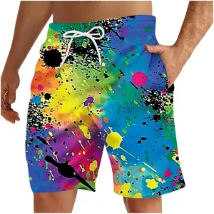 Muscularfit Beach Shorts for Men Fashion Tie Dye Print Shorts Summer Beach Vacation Drawstring Shorts with Pockets