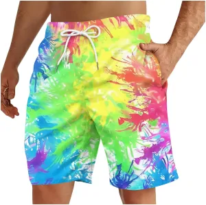 Muscularfit Beach Shorts for Men Fashion Tie Dye Print Shorts Summer Beach Vacation Drawstring Shorts with Pockets