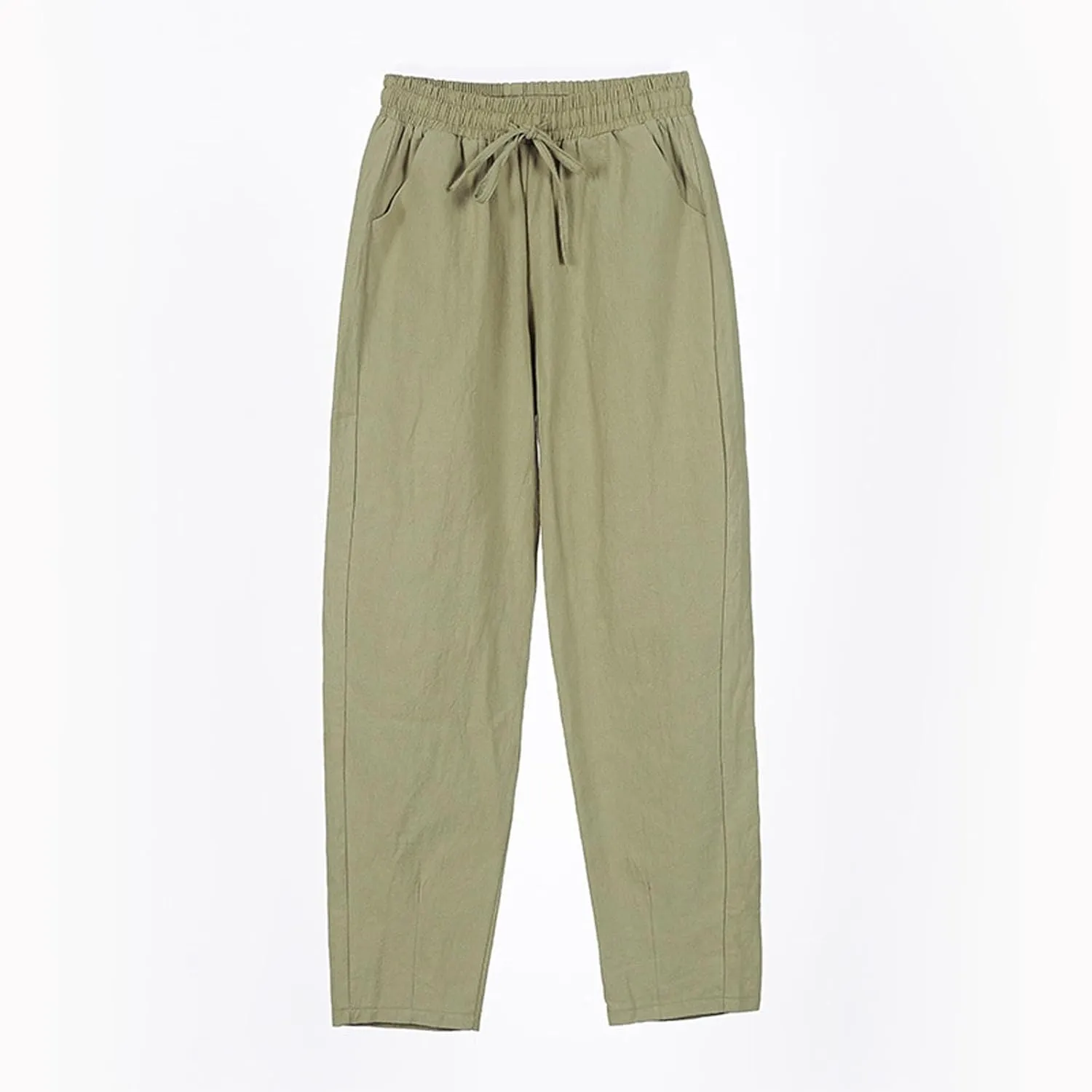 NBXNZWF Women's Cotton Linen Straight Leg Pants Elastic Drawstring Casual Trousers Summer Beach Lounge Pants with Pockets