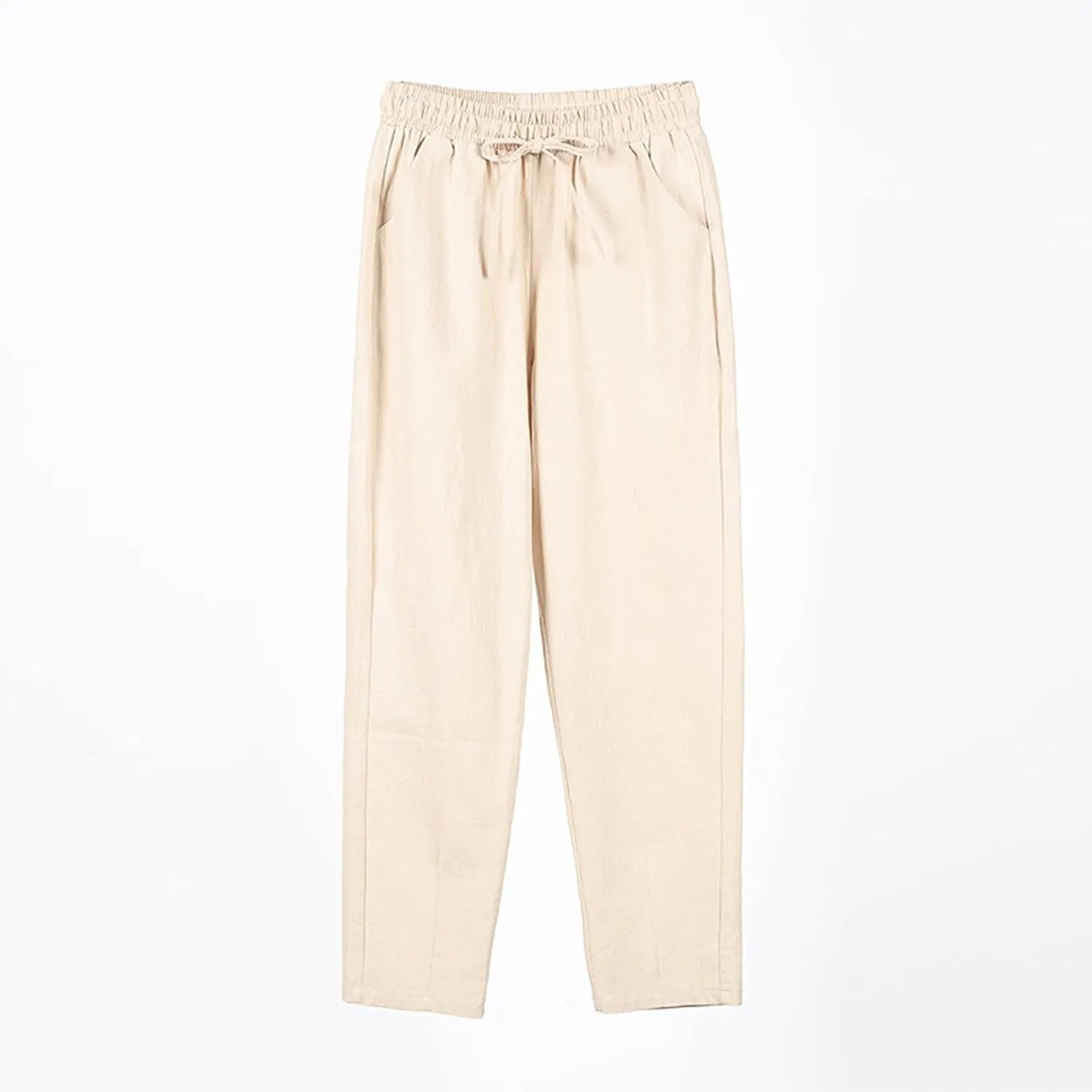 NBXNZWF Women's Cotton Linen Straight Leg Pants Elastic Drawstring Casual Trousers Summer Beach Lounge Pants with Pockets