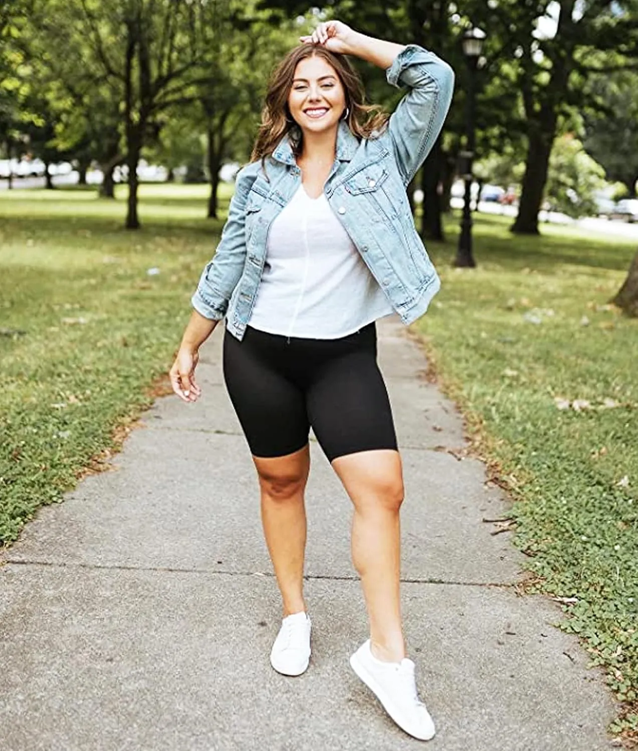 NEW YOUNG 3 Pack Plus Size Biker Shorts with Pockets for Women-High Waisted 8" Yoga Pants Workout Shorts