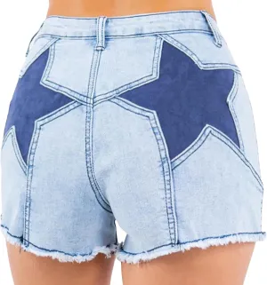 NUFIWI Women's Skinny Denim Shorts Star Pattern High Waist Raw Hem Jean Shorts Summer Hot Short Pants Trendy Streetwear