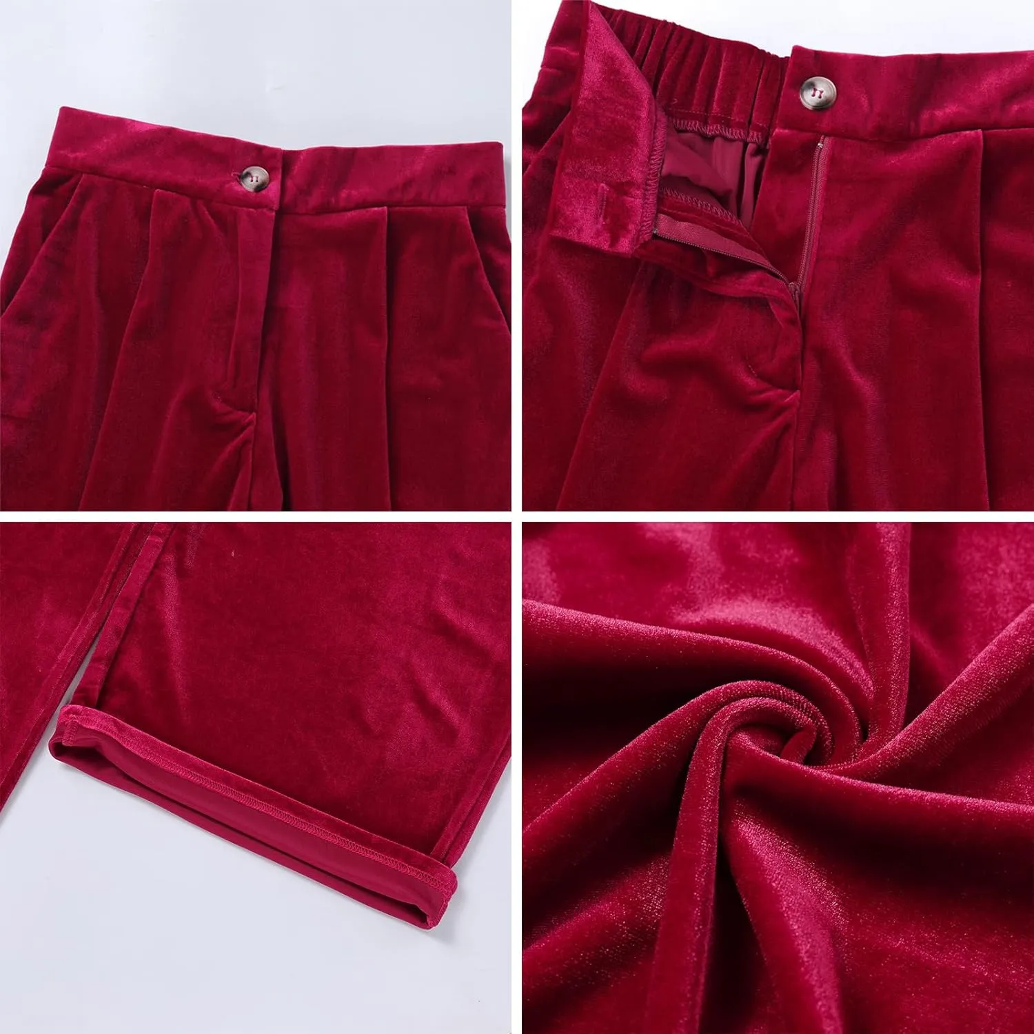 OBEEII Velvet Wide Leg Pants for Women High Waisted Pants Flowy Velvet Pants Casual Fall Winter Trousers with Pockets