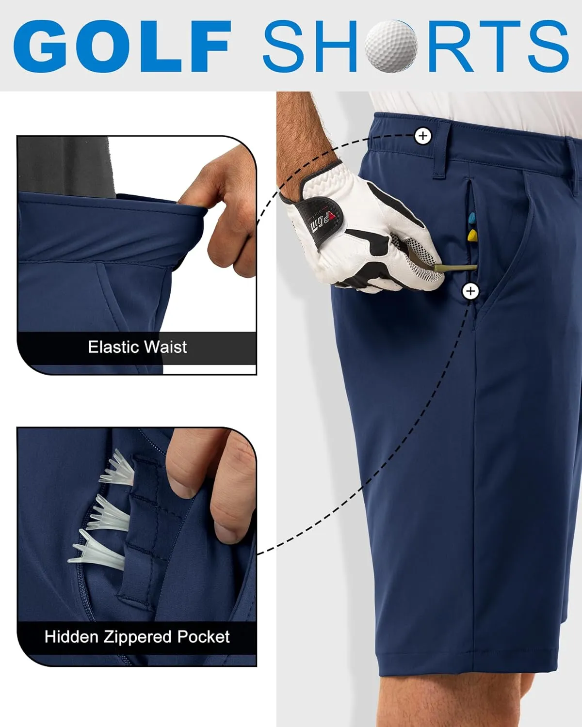 Outdoor Ventures Men's Golf Shorts 11" Inseam Classic-Fit Flat Front Stretch Casual Shorts with Pockets Summer Hiking Travel