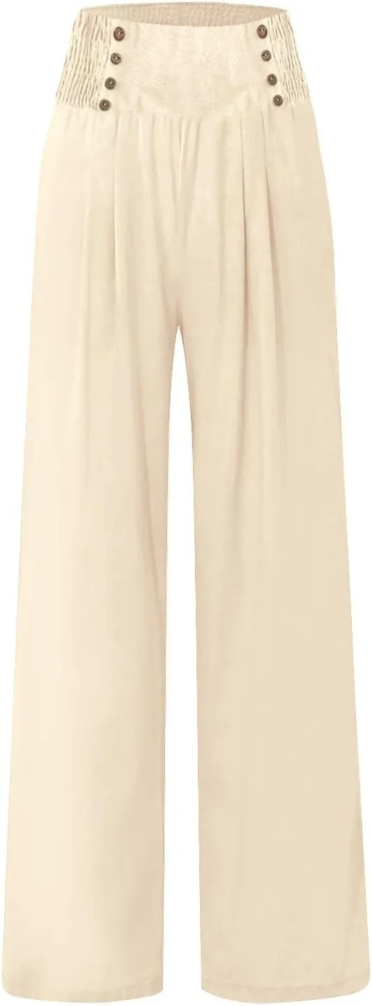 Palazzo Pants For Women Casual Plus Size Trouser Summer Boho Wide Leg Smocked High Waist Casual Loose Lounge Pants