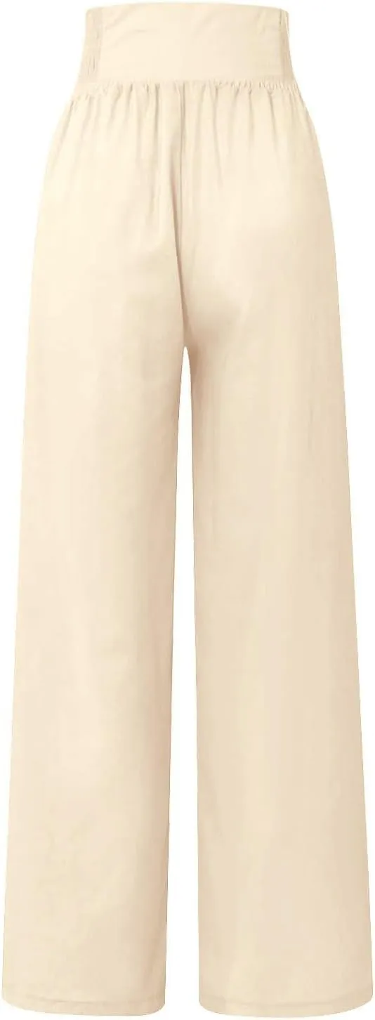 Palazzo Pants For Women Casual Plus Size Trouser Summer Boho Wide Leg Smocked High Waist Casual Loose Lounge Pants