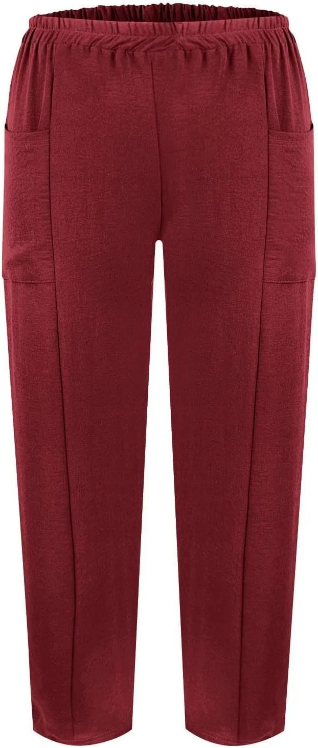 Pants for Women 2024 High Elastic Waist Plus Size Wide Leg Trousers Lounge Pants with Pockets, Small-5X-Large