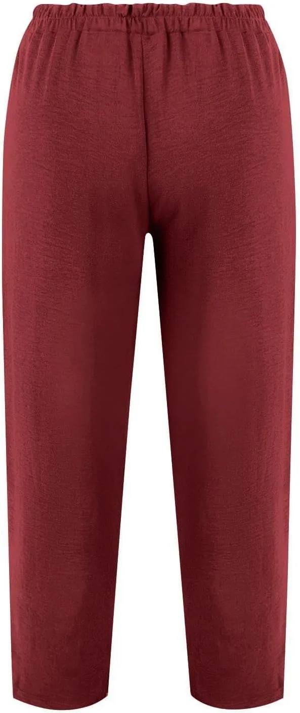 Pants for Women 2024 High Elastic Waist Plus Size Wide Leg Trousers Lounge Pants with Pockets, Small-5X-Large