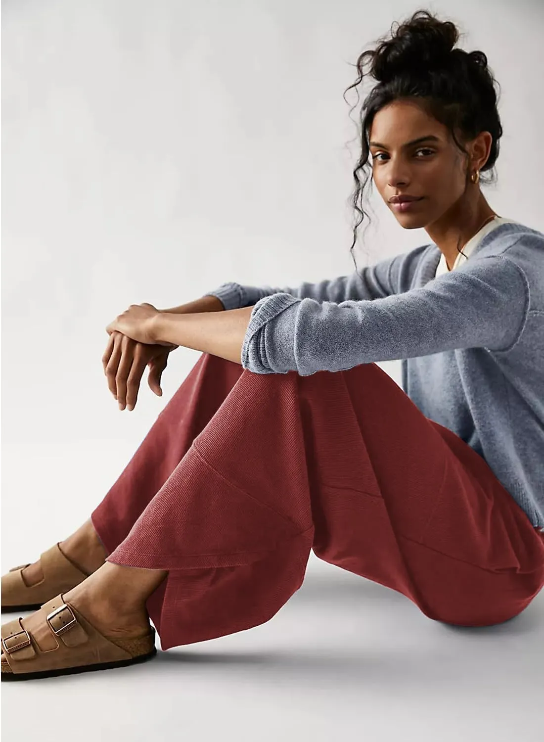 Peaceglad Cotton Linen Harem Pants with Pockets Palazzo Pants for Women Causal Cropped Wide Leg Trousers
