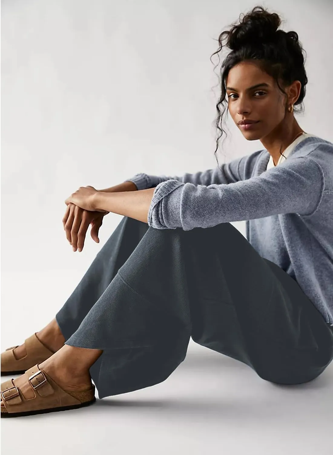 Peaceglad Cotton Linen Harem Pants with Pockets Palazzo Pants for Women Causal Cropped Wide Leg Trousers