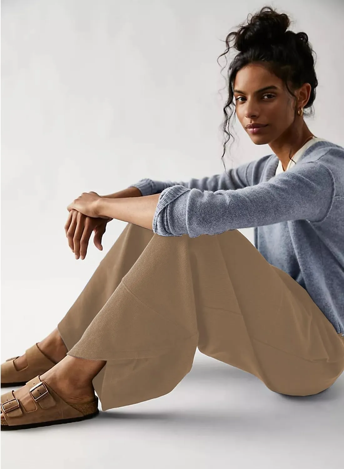 Peaceglad Cotton Linen Harem Pants with Pockets Palazzo Pants for Women Causal Cropped Wide Leg Trousers