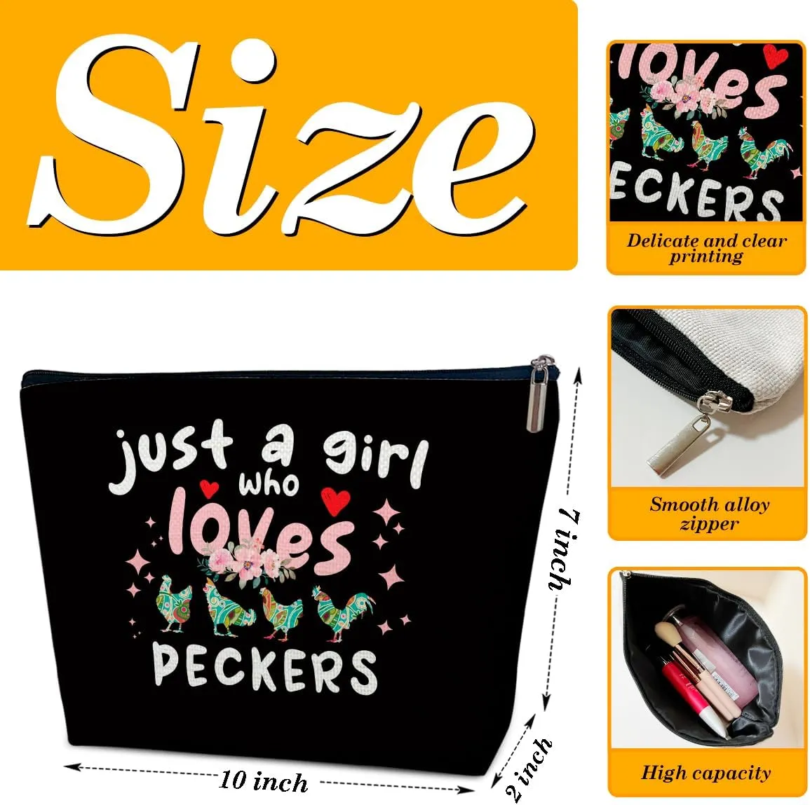 Peckers Gift Makeup Bag, Just A Girl Who Loves Peckers, Small Cosmetic Bag for Purse, Animal Lovers Gifts for Women, Besties, Daughter, Best Friends