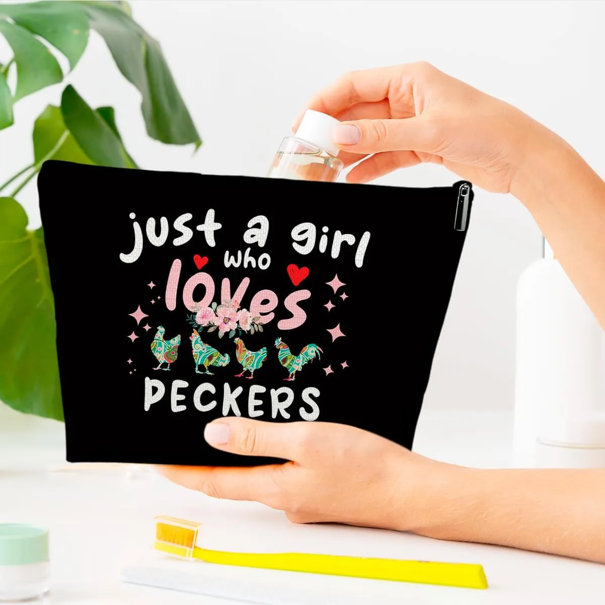 Peckers Gift Makeup Bag, Just A Girl Who Loves Peckers, Small Cosmetic Bag for Purse, Animal Lovers Gifts for Women, Besties, Daughter, Best Friends