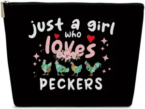 Peckers Gift Makeup Bag, Just A Girl Who Loves Peckers, Small Cosmetic Bag for Purse, Animal Lovers Gifts for Women, Besties, Daughter, Best Friends
