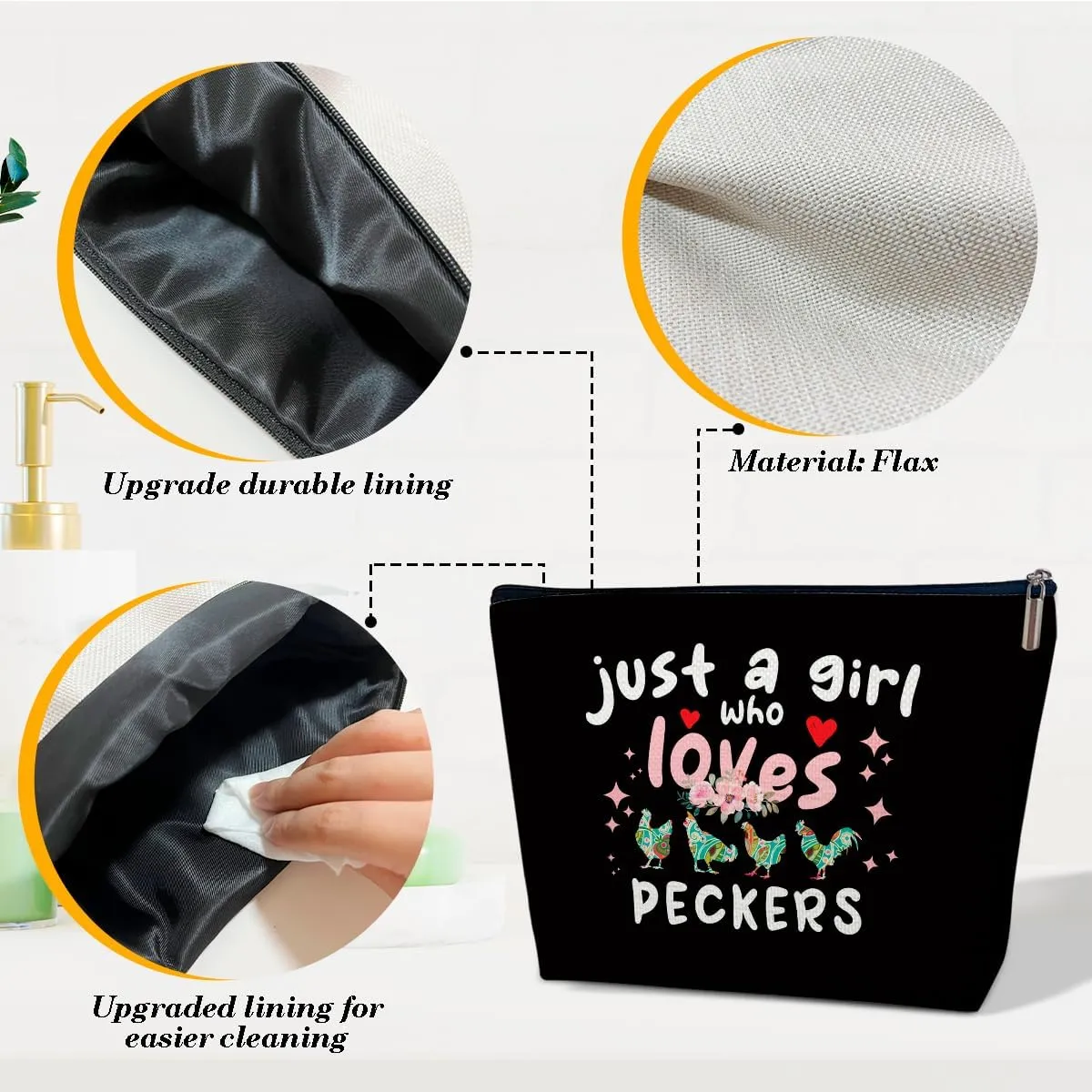 Peckers Gift Makeup Bag, Just A Girl Who Loves Peckers, Small Cosmetic Bag for Purse, Animal Lovers Gifts for Women, Besties, Daughter, Best Friends