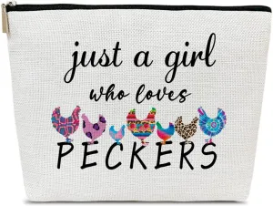 Peckers Makeup Bag, Cosmetic Bag for Purse, Animal Lovers Gifts for Women, Besties, Daughter, Best Friends, Just A Girl Who Loves Peckers