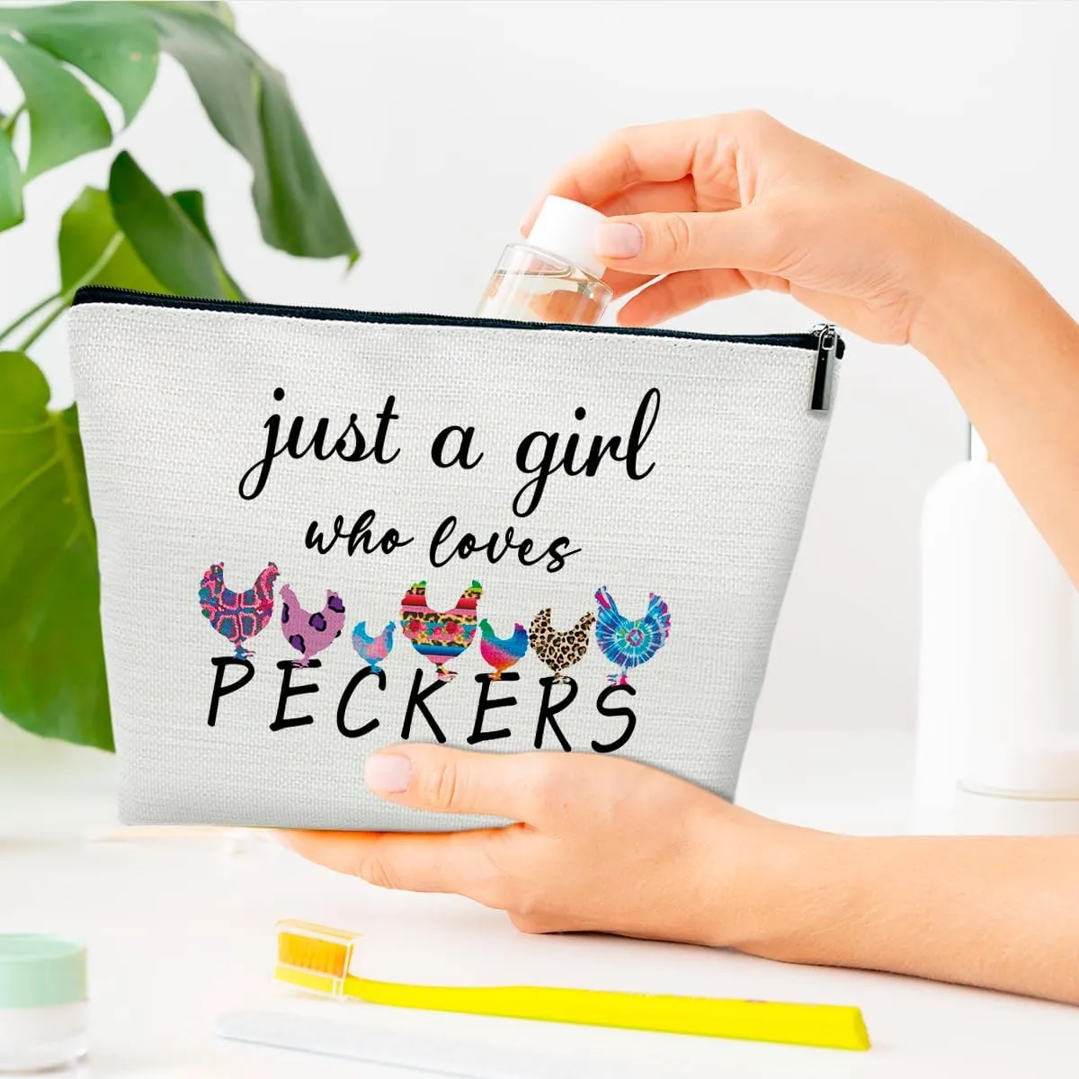 Peckers Makeup Bag, Cosmetic Bag for Purse, Animal Lovers Gifts for Women, Besties, Daughter, Best Friends, Just A Girl Who Loves Peckers