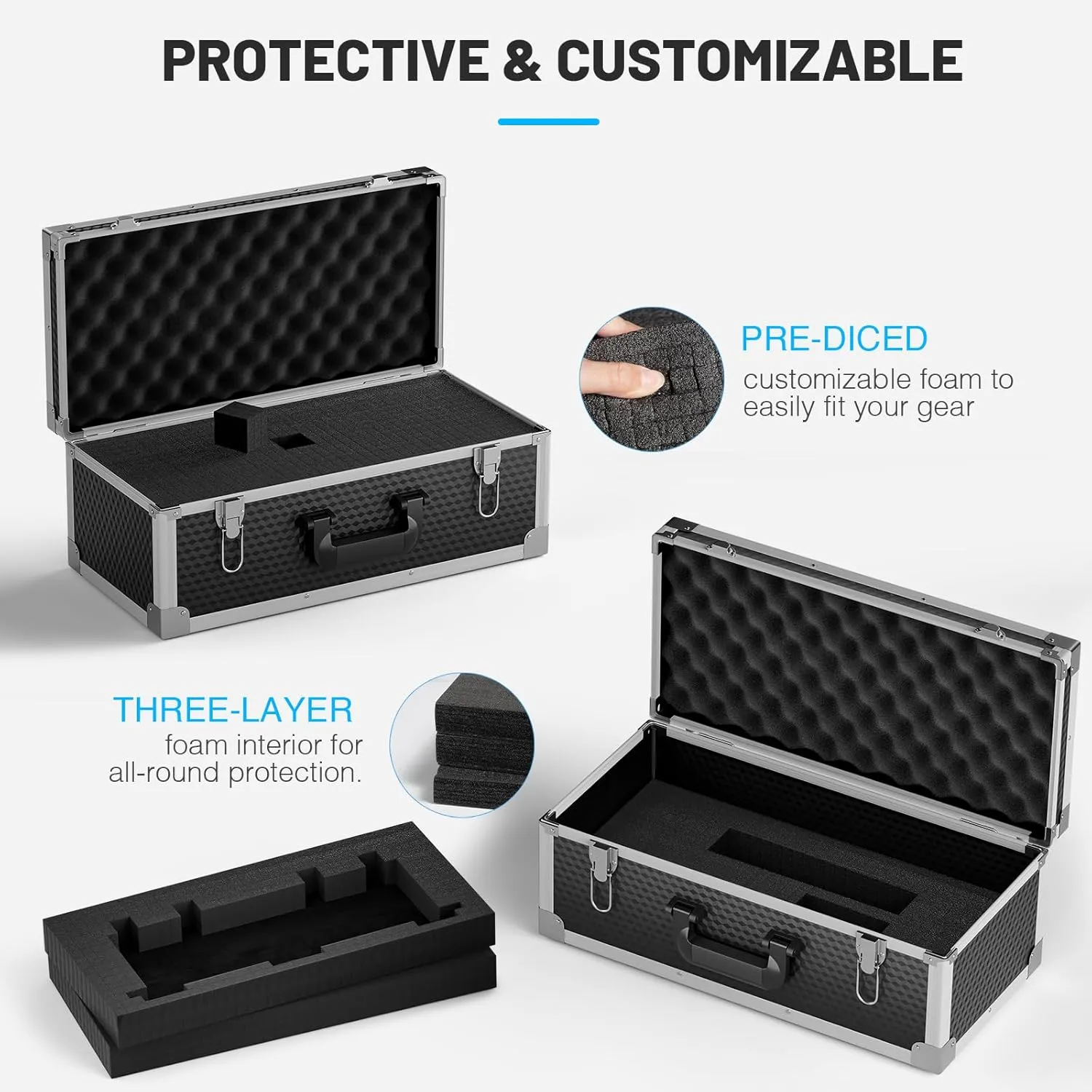 Phenyx Pro Extra Large Size Carrying Case, Customizable Pre-Diced Foam, Aluminum Alloy Sturdy Build, Suitable for Wireless Mic System Storage & Camera Gear Transportation