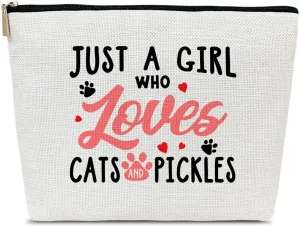 Pickles Lover Makeup Bag, Just A Girl Who Loves Cats and Pickles, Small Cosmetic Bag for Purse, Gifts for Cat Lovers, Women, Besties, Best Friends