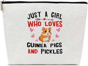 Pickles Makeup Bag, Funny Pickle Stuff, Cosmetic Bag for Purse, Gifts for Women Besties Best Friends, Just A Girl Who Loves Guinea Pigs and Pickles