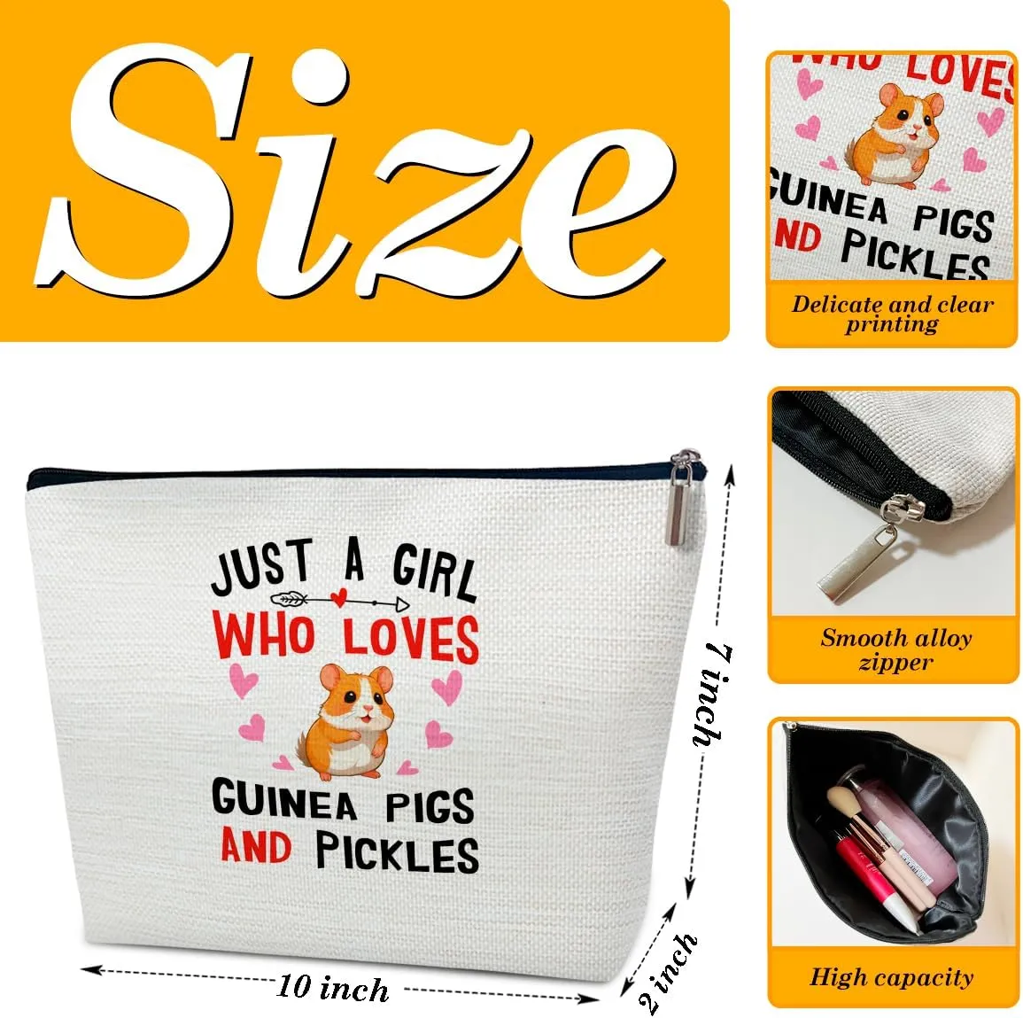 Pickles Makeup Bag, Funny Pickle Stuff, Cosmetic Bag for Purse, Gifts for Women Besties Best Friends, Just A Girl Who Loves Guinea Pigs and Pickles