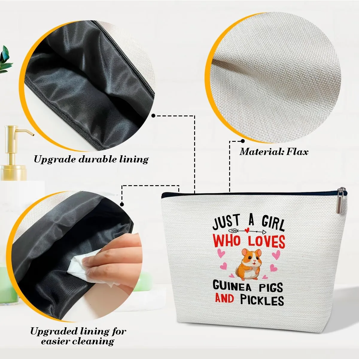 Pickles Makeup Bag, Funny Pickle Stuff, Cosmetic Bag for Purse, Gifts for Women Besties Best Friends, Just A Girl Who Loves Guinea Pigs and Pickles