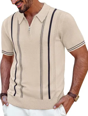 PJ PAUL JONES Mens Polo Shirts Quarter Zip Knit Shirt Vintage Short Sleeve Summer Shirt