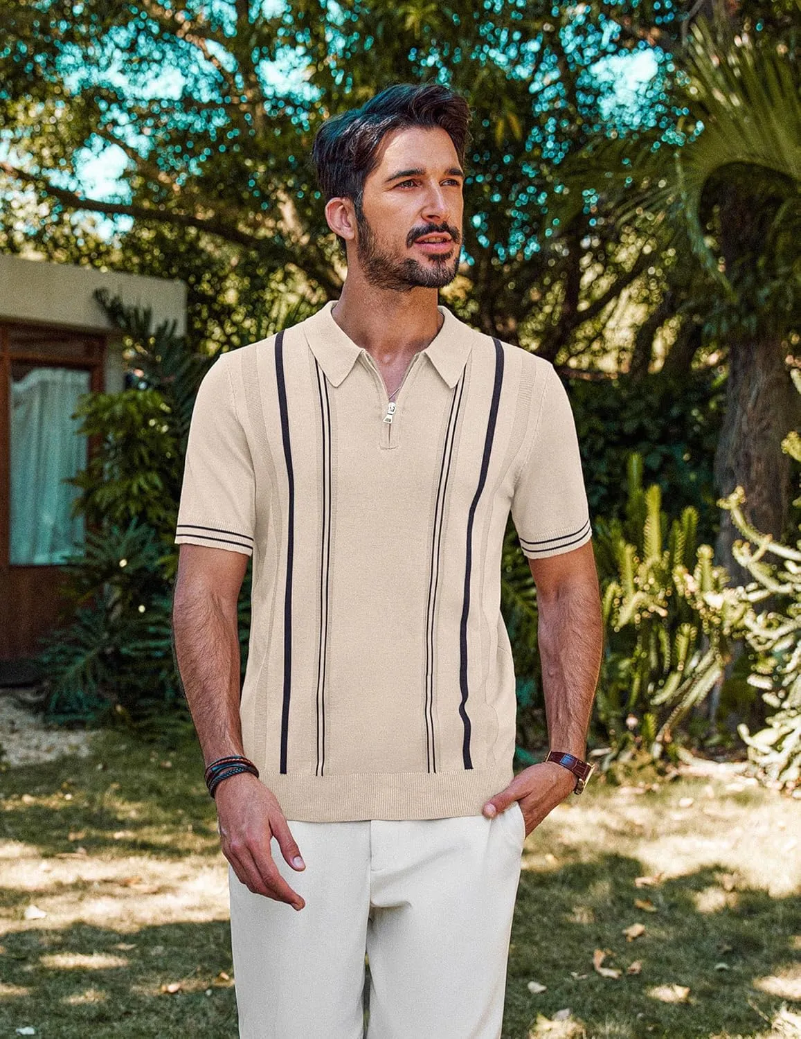 PJ PAUL JONES Mens Polo Shirts Quarter Zip Knit Shirt Vintage Short Sleeve Summer Shirt