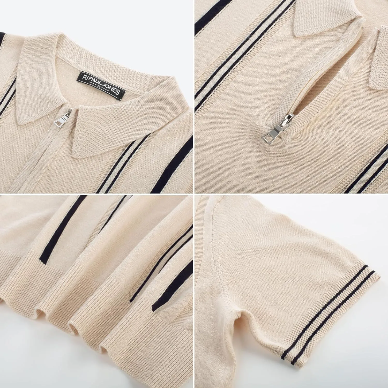 PJ PAUL JONES Mens Polo Shirts Quarter Zip Knit Shirt Vintage Short Sleeve Summer Shirt