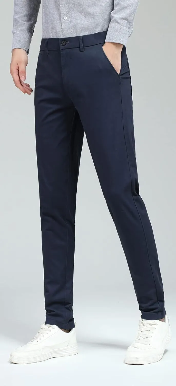 Plaid&Plain Men's Skinny Stretchy Khaki Pants Colored Pants Slim Fit Slacks Tapered Trousers