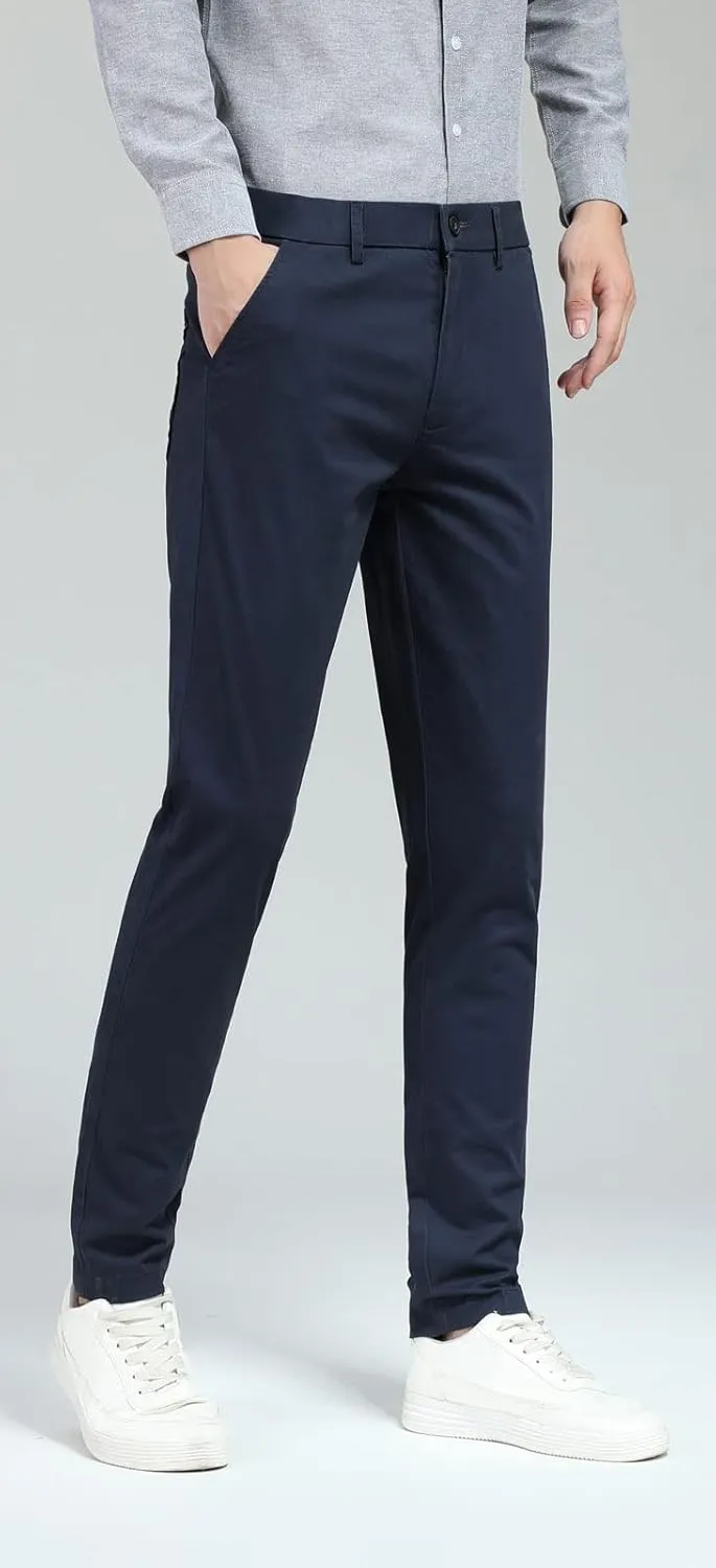 Plaid&Plain Men's Skinny Stretchy Khaki Pants Colored Pants Slim Fit Slacks Tapered Trousers