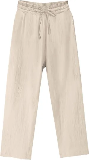Plus Size Wide Leg Linen Pants Women Summer Capri Palazzo Flowy Pants Casual Loose Solid Color High Waist Trousers