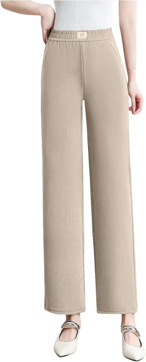 Plus Size Womens Casual Wide Leg Pants Summer Elastic Waist Loose Pant Lounge Palazzo Trousers with Pockets