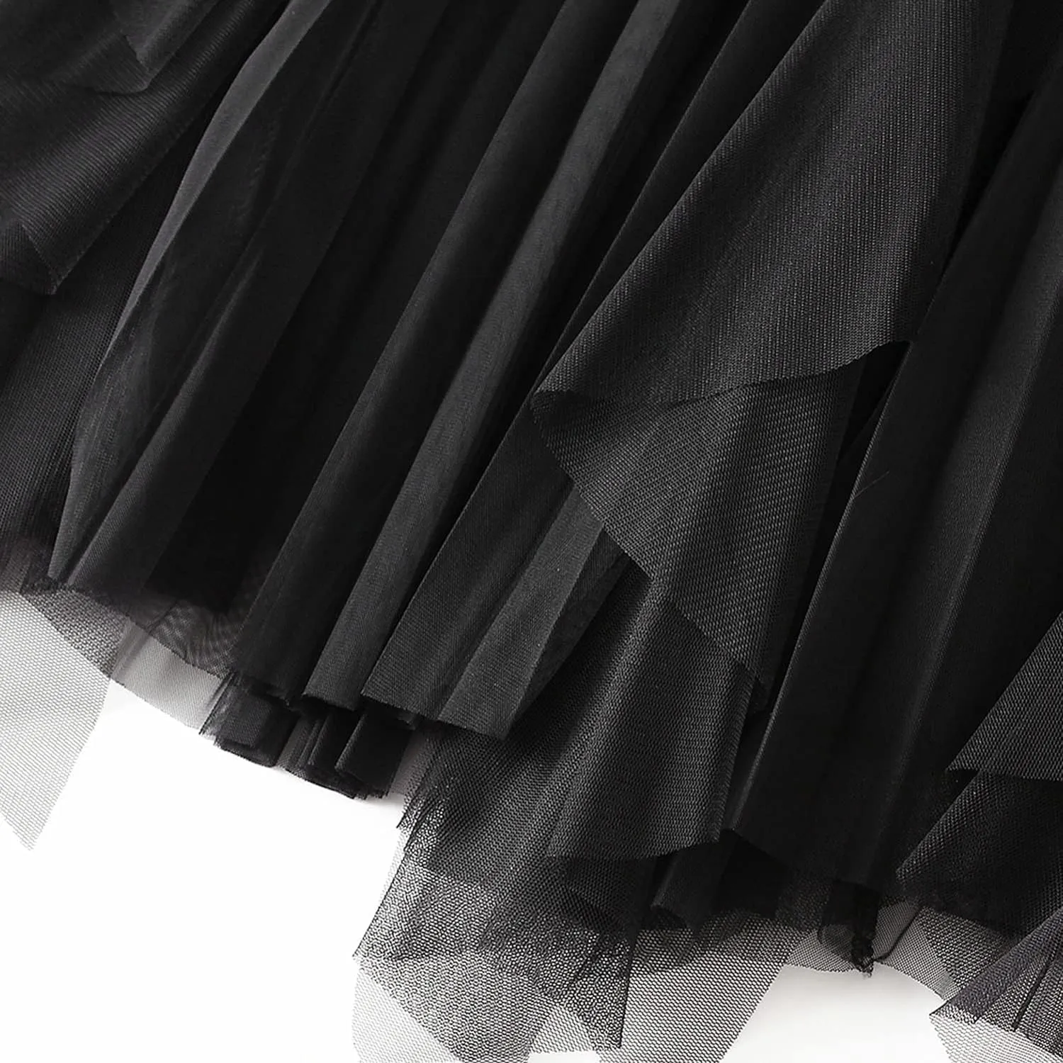 Polyester Skirt Women Ruffle Tulle Skirt Fairy Elastic High Waist Midi Skirt Elegant A-line Swing Pleated Skirt Length 80cm