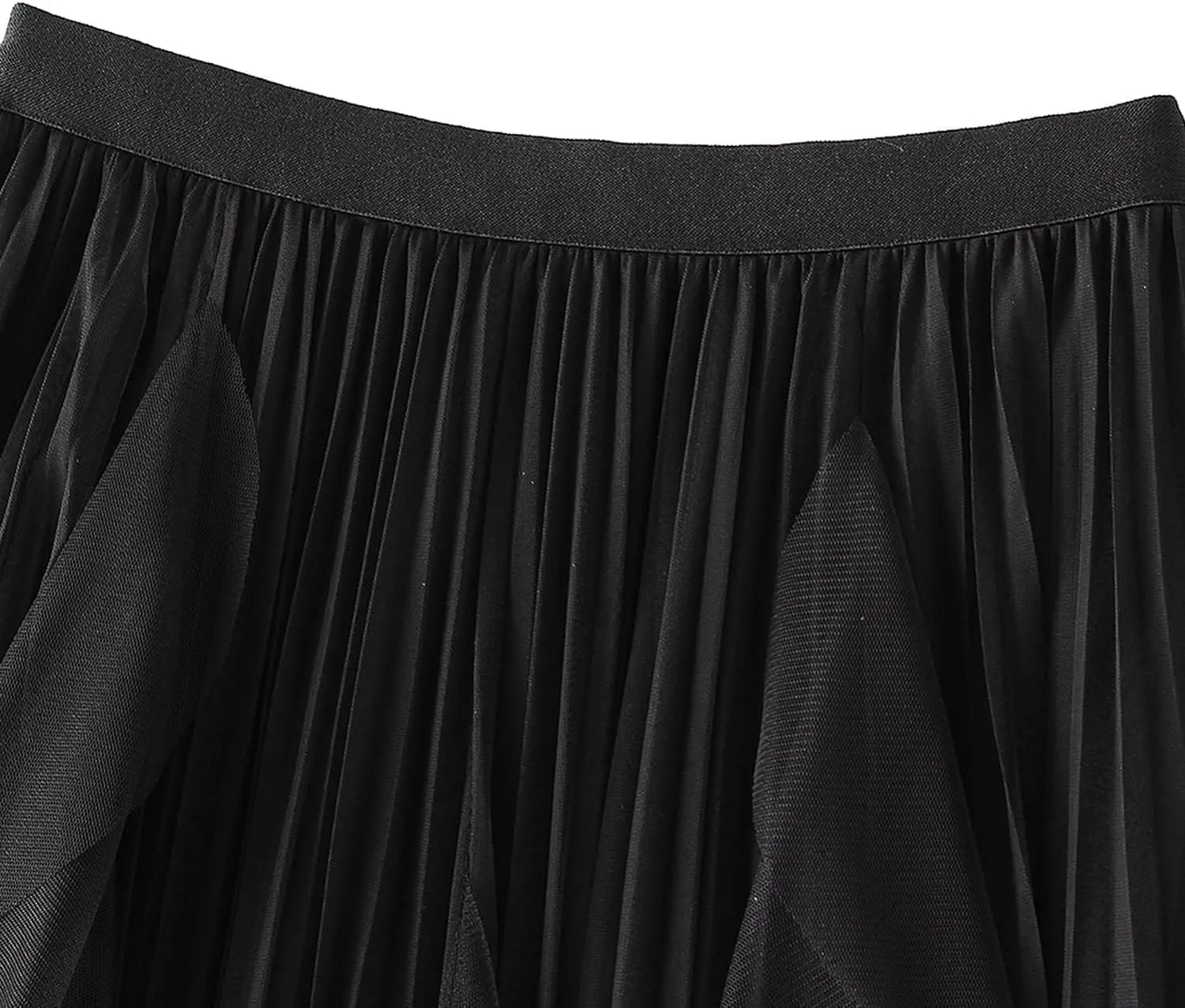 Polyester Skirt Women Ruffle Tulle Skirt Fairy Elastic High Waist Midi Skirt Elegant A-line Swing Pleated Skirt Length 80cm