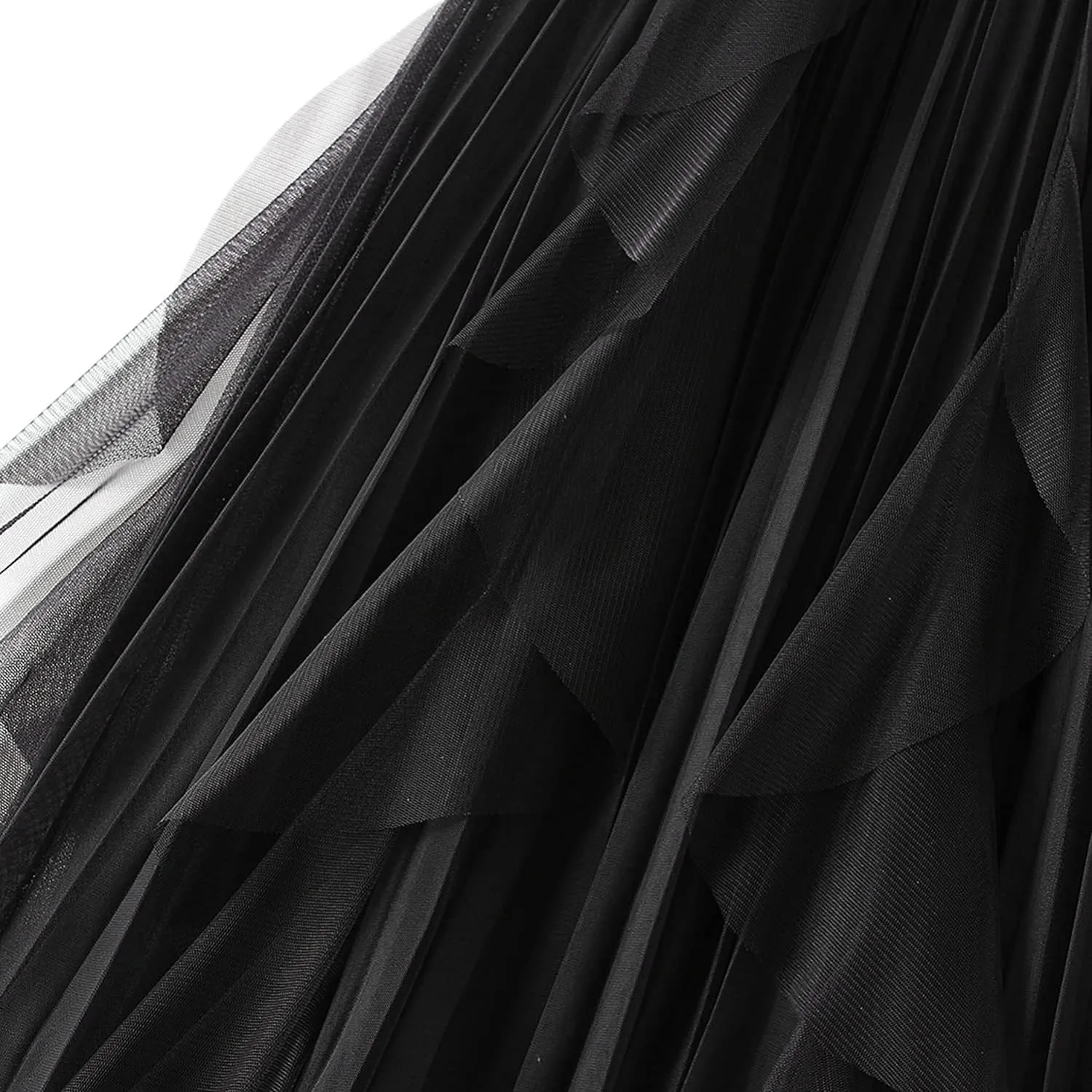 Polyester Skirt Women Ruffle Tulle Skirt Fairy Elastic High Waist Midi Skirt Elegant A-line Swing Pleated Skirt Length 80cm