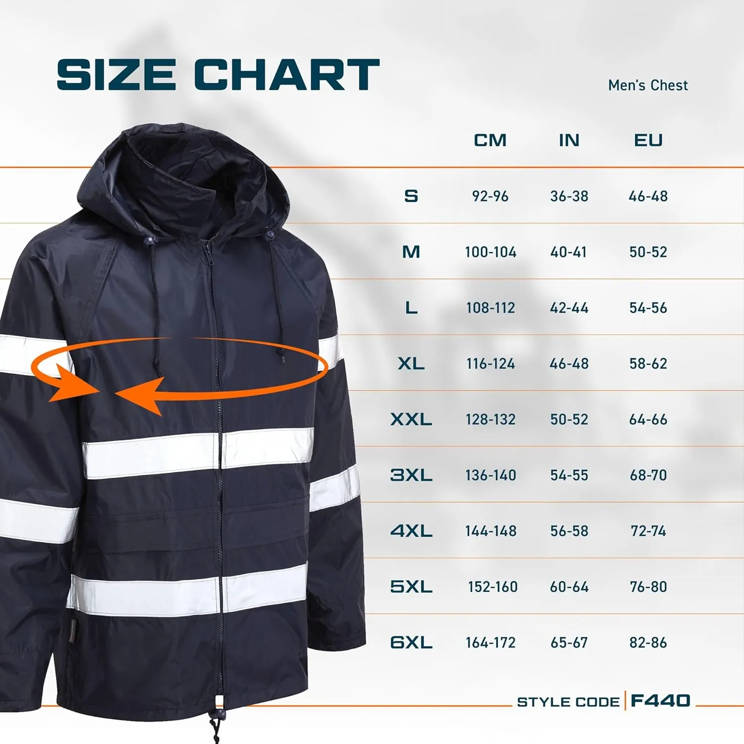 Portwest F440 Men's Hi Vis Waterproof Hooded Rain Jacket - Classic Iona Reflective Rain Coat Navy, 5X-Large