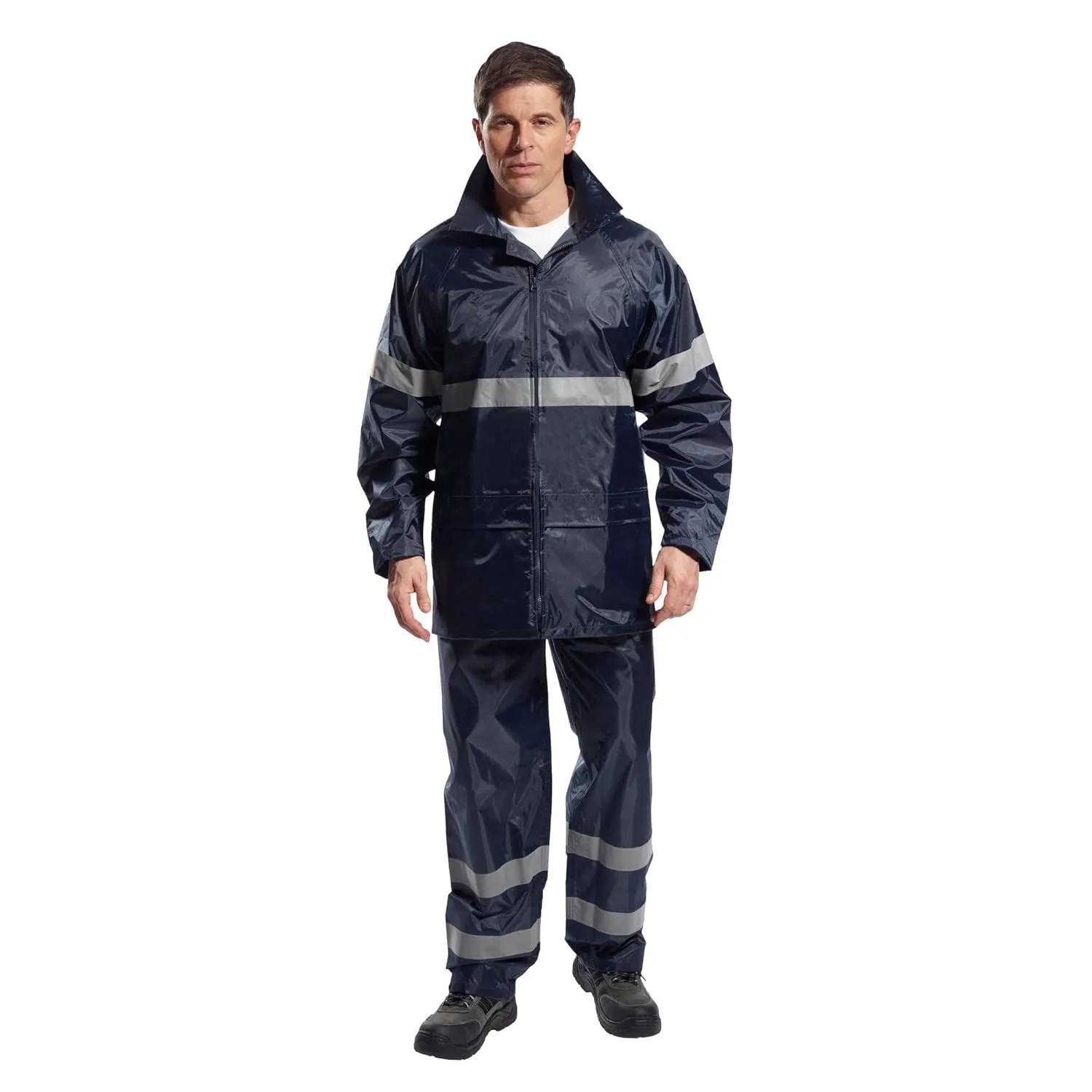 Portwest F440 Men's Hi Vis Waterproof Hooded Rain Jacket - Classic Iona Reflective Rain Coat Navy, 5X-Large