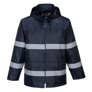 Portwest F440 Men's Hi Vis Waterproof Hooded Rain Jacket - Classic Iona Reflective Rain Coat Navy, 5X-Large