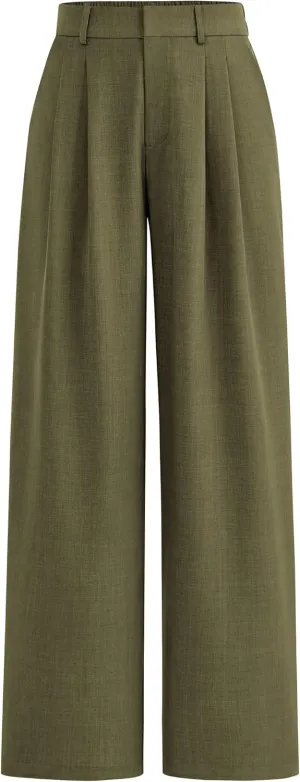 PRETTYGARDEN Women's Summer Elastic High Waisted Work Pants Straight Leg Dressy Business Casual Trousers Slacks Pockets